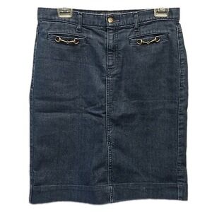 George Dark Wash Denim Pencil Skirt Horsebit Detail Knee Length Modest Size 4